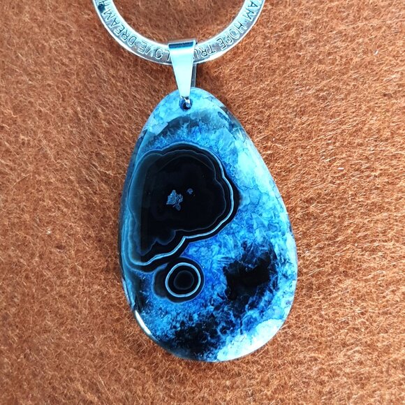 Bold Vintage ANDREA 925 Silver Blue Agate Dream Hope Trust Love Luck Necklace - Picture 8 of 15